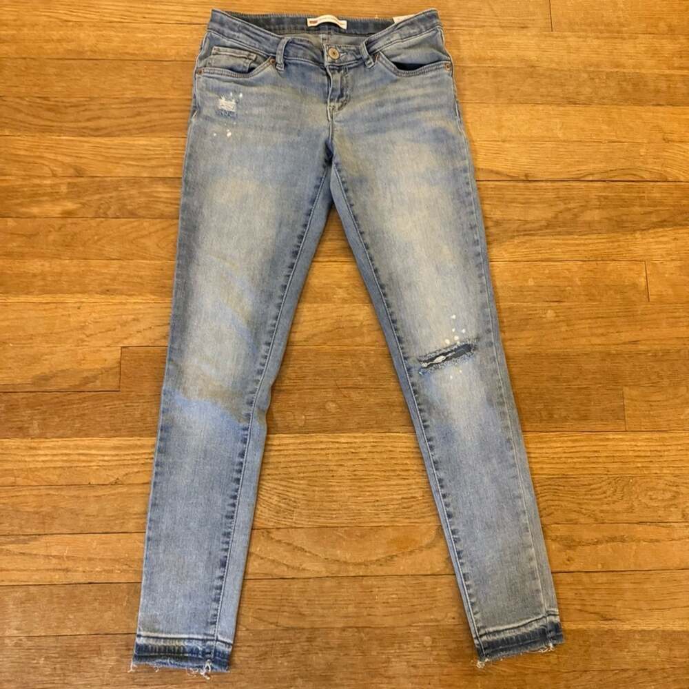 Levi's 710 medium wash distressed low rise ankle skinny jeans girls size 14 b44